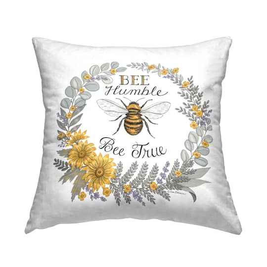 Stupell Industries Bee Humble & True Insect Floral Wreath Throw Pillow, 18" x 18"